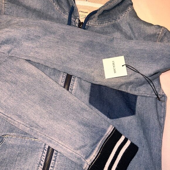 Sneak Peek Jacket Womens Blue Long Sleeve Full Zip Pockets Denim Hoodie - Picture 6 of 8